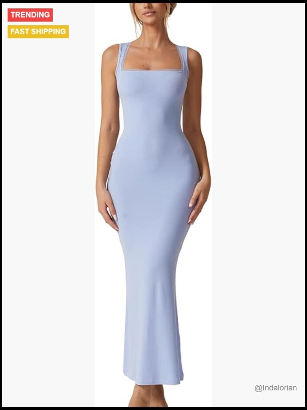 Sleeveless Square Neck Lace Detail Long Maxi Dress Ribbed